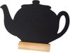 Securit® Set van 3 mini-krijtbordjes met houten voet in de vorm van een theepot, zwart