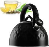 KADAX Waterketel van roestvrij staal, emaille ketel met handvat, theeketel, retro waterkoker voor alle warmtebronnen, theekoker, fluitketel, fluitketel (zwart, 2,5 l)