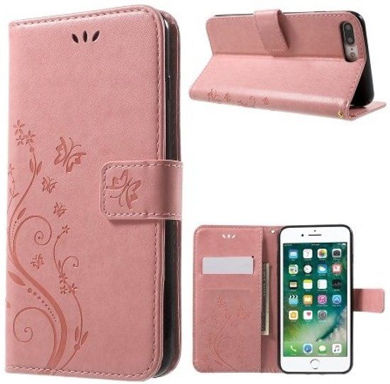 GSM-Hoesjes.be Book Case Hoesje Bloemen iPhone 8 Plus / 7 Plus - Pink