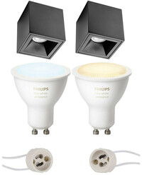 BES LED Pragmi Cliron Pro - Opbouw Vierkant - Mat Zwart - Verdiept - 90mm - Philips Hue - Opbouwspot Set GU10 - White Ambiance - Bluetooth