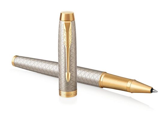 Parker IM Rollerball Pen | Premium Warm Silver | Fine Nib | Black Ink | Gift Box