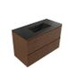 Saniclass Badkamermeubelset - 100x45x62cm - Vygo keramische wastafel zwart - 1 wasbak - zonder kraangat - 2 lades - mat walnut pure (hout) SW1420806/SW773932