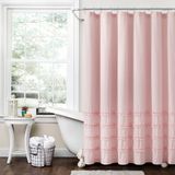 Lush Decor Vintage Streep Garen Geverfd Katoen Douchegordijn, 72" x 72", Roze