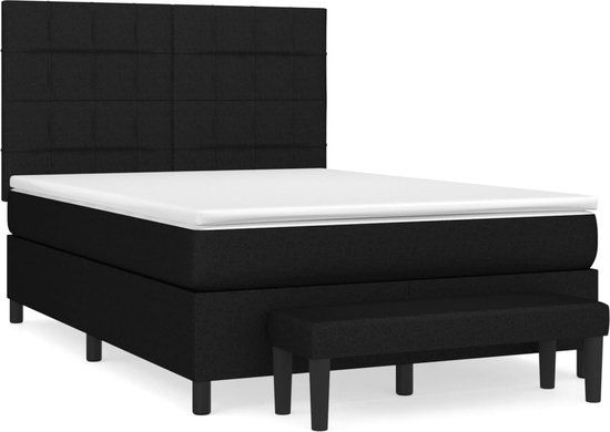 vidaXL Boxspring met matras stof zwart 140x200 cm