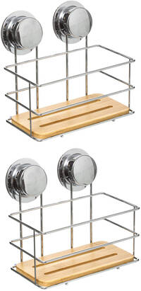 5five Set van 2x Doucherekje Hoek Metaal/Bamboe - 19 x 12 x 18 cm - Bruin