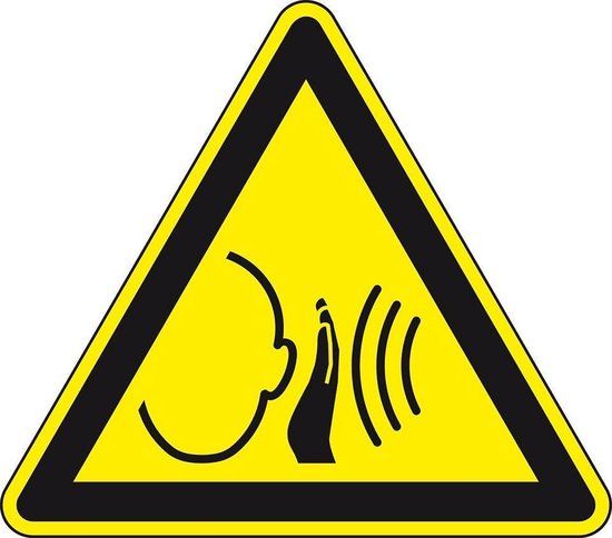 Waarschuwingssticker hard geluid - ISO 7010 - W038 100 mm - Vinyl - Geel/Zwart
