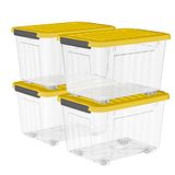 Cetomo 35L x 4 plastic opbergdozen met wielen, opbergdoos met deksel met veilige zijvergrendelingen, PP nestbare en stapelbare doorzichtige organizer voor thuis, kantoor, verhuizen, transparant en