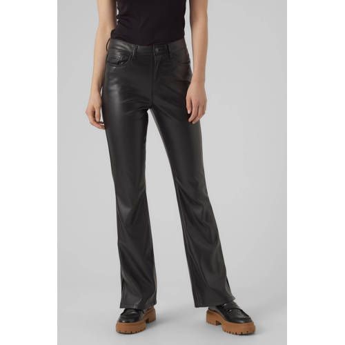 VERO MODA VMSELMA Faux Leather High Waist Flared Pants - Black