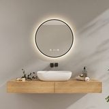 EMKE Ronde badkamerspiegel met verlichting, diameter 60 cm, zwart frame