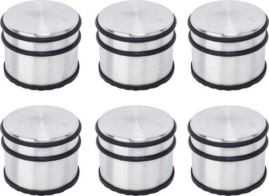 BRASQ Set van 6 Deurstoppers - Deurstopper RVS met anti slip - 1,1 Kg Voor binnen en buiten - Deurbuffer ⌀9 x 7,5 cm