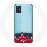 Maniacase Etui voor Samsung Galaxy A71 La casa de papel Berlijn Rio en Tokio blauwe achtergrond