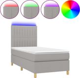 vidaXL Boxspringbed met matras en LED-verlichting, lichtgrijs, 90x200 cm, stof