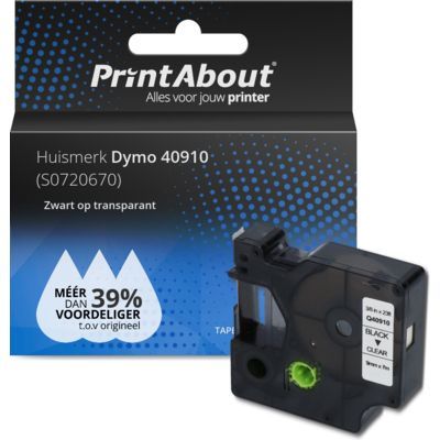 PrintAbout Dymo 40910 Tape - Black on Transparent (9mm)