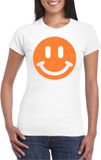 Bellatio Decorations Verkleed shirt dames - Smile / Emoticon - wit - carnaval/foute party - feestkleding S