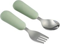 Nattou Mealtime Baby Bestek - Baby Lepel en Vork - Inox Bestekset - 12 cm - vanaf 8 maanden - Lindegroen