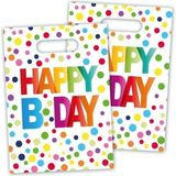 Merkloos / Sans marque Happy B-day feestzakjes - 24x - stippen - 22 cm - uitdeelzakjes - traktatiezakjes - verjaardag - Traktaties snoepzakjes