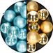 Decoris - kerstballen - 24 stuks - mix goud/ijsblauw - 6 cm - kunststof