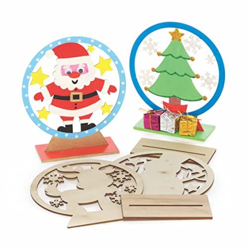 Baker Ross FC112 Christmas Wooden Snow Globe - Pack of 5, Wooden Crafts to Make and Decorate, Make Your Own Christmas Decorations