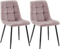 CLP Set van 2 Eetkamerstoelen Tilde - Gestoffeerd - Metalen Onderstel - Fluweel/roze
