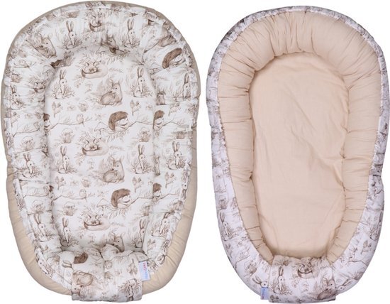 MamaLoes Babynest - 45 x 70 cm - Wasbaar - Omkeerbaar - Bos Dieren