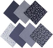 Jukway 7 stuks katoenen stof 50 x 50 cm vierkanten patchwork stoffen voor naaien quilten doe-het-zelf decoratie knutselen, puur katoenen stof bedrukt diverse patronen stoffenbundels (marineblauw)