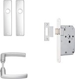 AXA Binnendeurbeslag set (Edge) Aluminium - Kruk (model Blok) op schild en slot