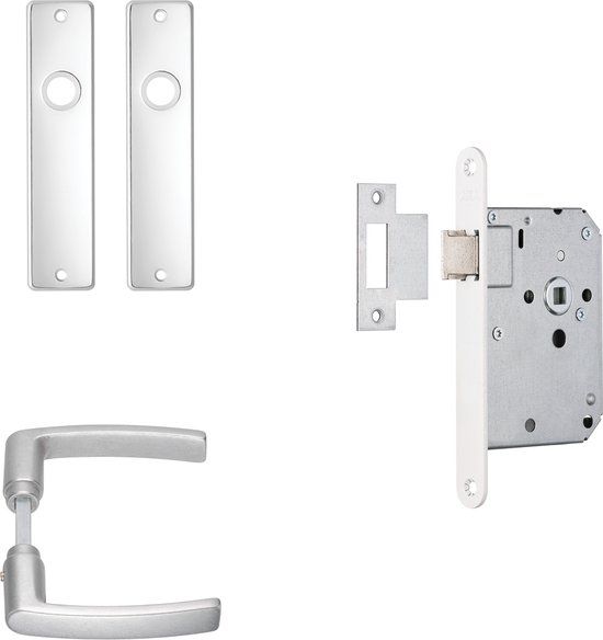 AXA Binnendeurbeslag set (Edge) Aluminium - Kruk (model Blok) op schild en slot