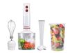 BEPER P102FRU200 Set Dompelmixer 4-in-1, 400 W, Mixer, Hakmolen 500 ml, Zweepschaal, Maatbeker 700 ml, Turbo-Functie, Wit/Rood