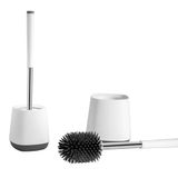 [Upgraded] Toiletborstel met Drainage Houder Set, Flex Siliconen Anti-Clog Anti-Druppel Borstelkop, Wit/Grijs Kleur met Roestvrij Stalen Handvat, 1-Pack