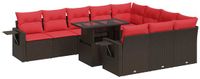 vidaXL 11-delige Loungeset met Kussens, Poly Rattan, Acacia, Bruin