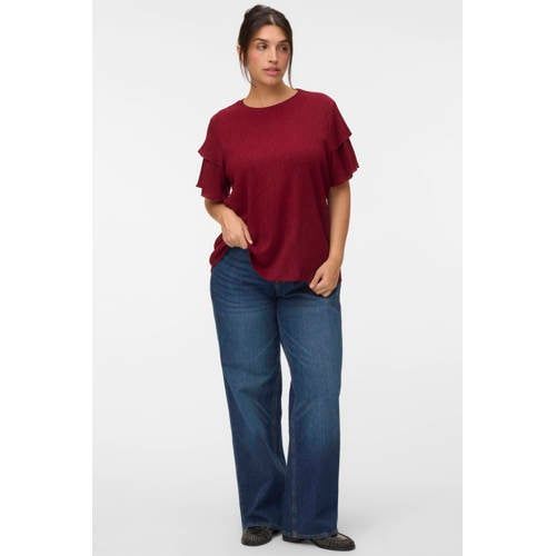 VERO MODA CURVE top met ruches Plus Size - donkerrood