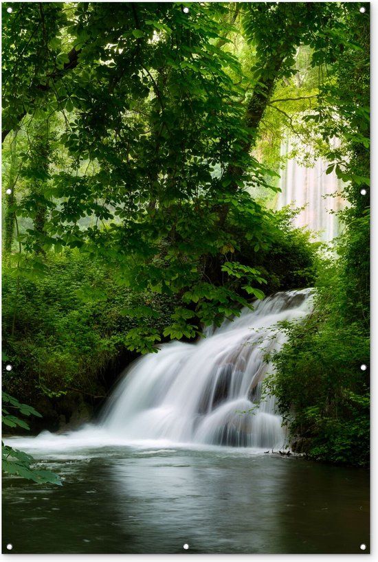 GreatGardenPosters Tuinposter - Waterval - Water - Groen - Natuur - Tuinschilderij - 120x180 cm - PVC - Rechthoek