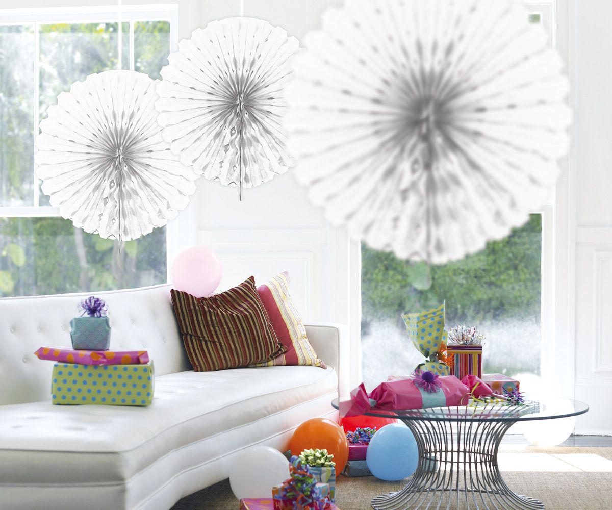 Witte honeycomb waaier - 45cm - 60361