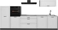 Vicco Complete keukeneenheid R-Line, Wit landelijk/Antraciet, 340 cm marmer werkblad