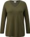 s.Oliver T-shirt à encolure en V avec ourlet retourné vert olive coton manches courtes uni extra court ajusté femme 48