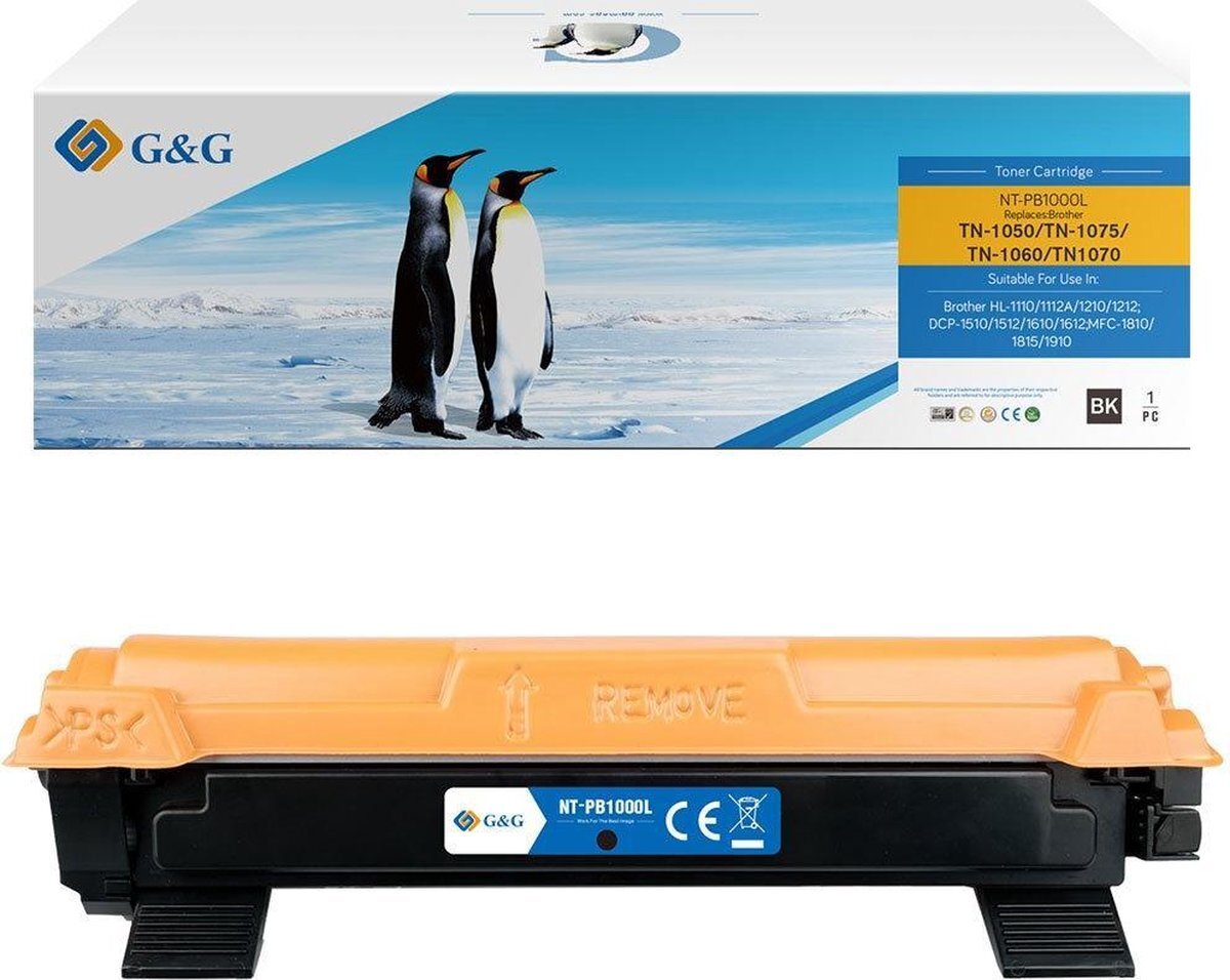 G&G Brother TN-1050 1050XL Toner cartridge 2000 Pagina's zwart 1 stuk(s) Huismerk voor Brother DCP-1510 DCP-1511 DCP-1512 DCP-1610 W DCP-1612 W HL-1110 HL-1111 HL-1112 HL-1210W HL-1212W MFC-1810 MFC-1811 MFC-1910 W