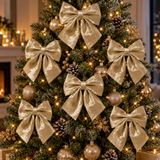 Decoris Kerst strik - champagne - 20 x 24 cm