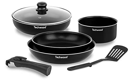 Techwood Techwood TSA-6799 Set met 1 braadpan, 1 stoofpan en 2 pannen 7-delig, 1 steelpan met 18 cm diameter, 1 stoofpan met 26 cm diameter, 2 stuks