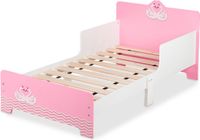 Merkloos Relaxdays peuterbed met uitvalbeveiliging - 170x40 cm - lattenbodem - zwanen - wit-roze