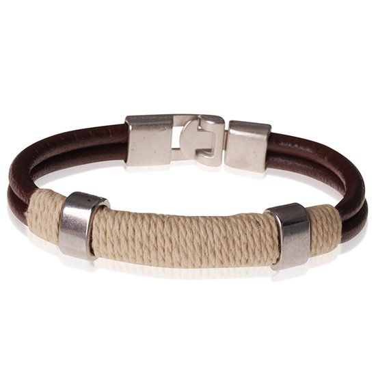 LGT JWLS LGT Jewels Bruine Leren Armband Geel Touw - 20.5cm