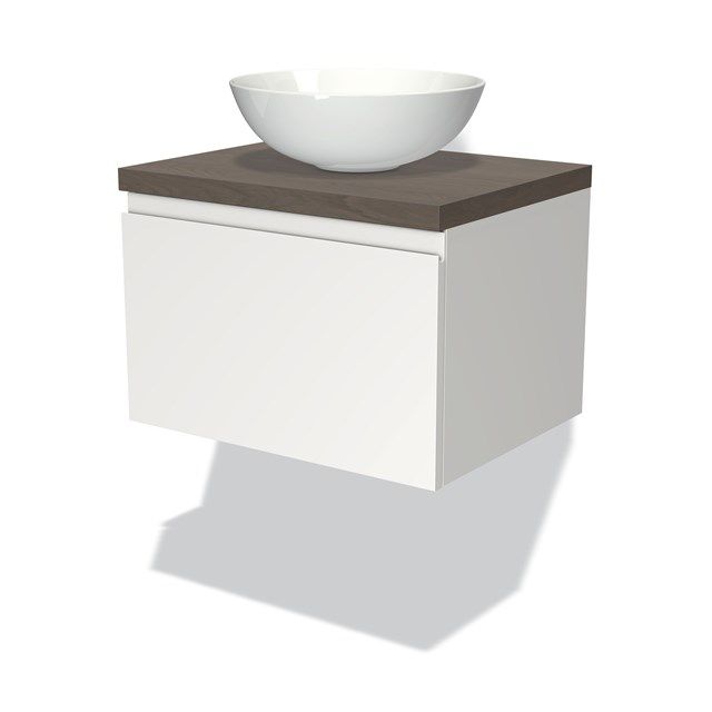 Maxaro Badkamermeubel Modulo Plato 60cm Mat Wit 1 Lade Donkerbruin Eiken
