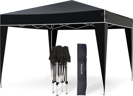 LifeGoods Partytent Plus - Easy Up - Paviljoen - 3x3 m - Versterkt Frame - Waterdicht - Zwart