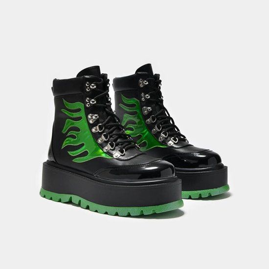 Koi CHA CHA CHA Hologram Flame Unisex Veterlaarzen - Zwart/Groen - EU36