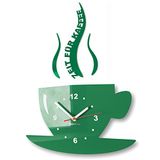 Mok Tijd voor koffie Moderne keuken wandklok, 3D romans, wandklok decoratie (donkergroen)