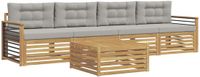 vidaXL - Bank loungeset - 5-delig - Wit en lichtgrijs - Massief acaciahout