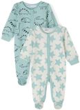 Minoti baby pyjama onesie jongens met dinosaurusprint - met voetjes - Groen - Maat 74