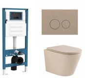 QeramiQ Dely Toiletset - inbouwreservoir Qeramiq Flush - slim zitting - kunststof taupe bedieningsplaat - ronde knoppen - beige