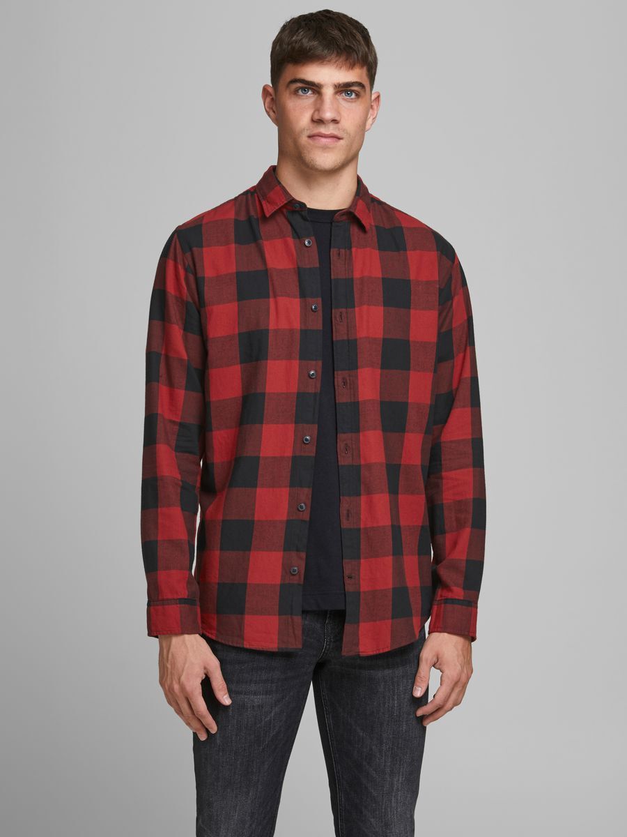 Jack & Jones JJEGINGHAM TWILL SHIRT - Men - Shirt - Red - XS - Cotton