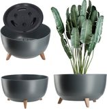 KADAX Verhoogde plantenpot, grote kunststof plantenbak met poten voor binnen en buiten, duurzame ronde plantenbak voor kamerplanten (47 cm, antraciet)