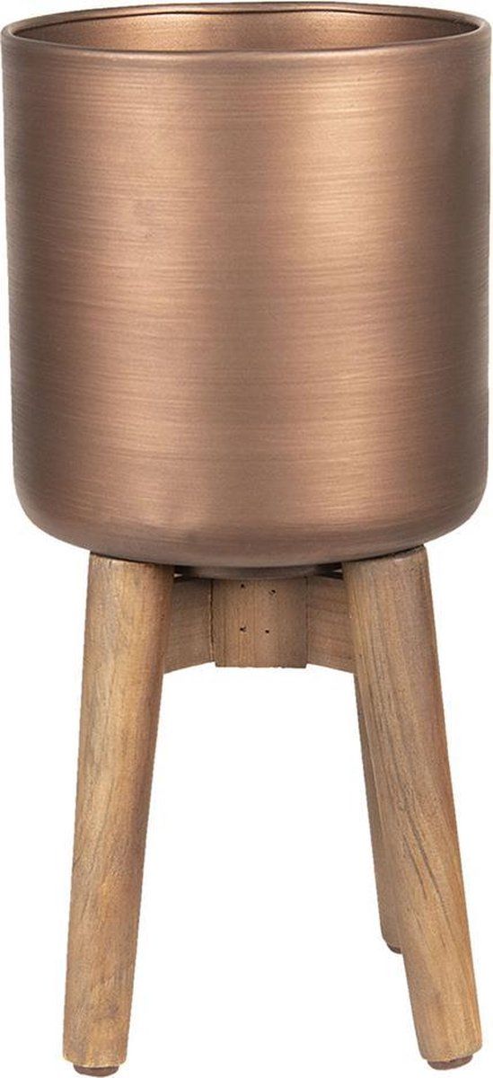 Clayre & Eef Plantenstandaard Ø 19*40 cm Bruin Ijzer Hout Rond Bloempot plant pot Plantenhouder